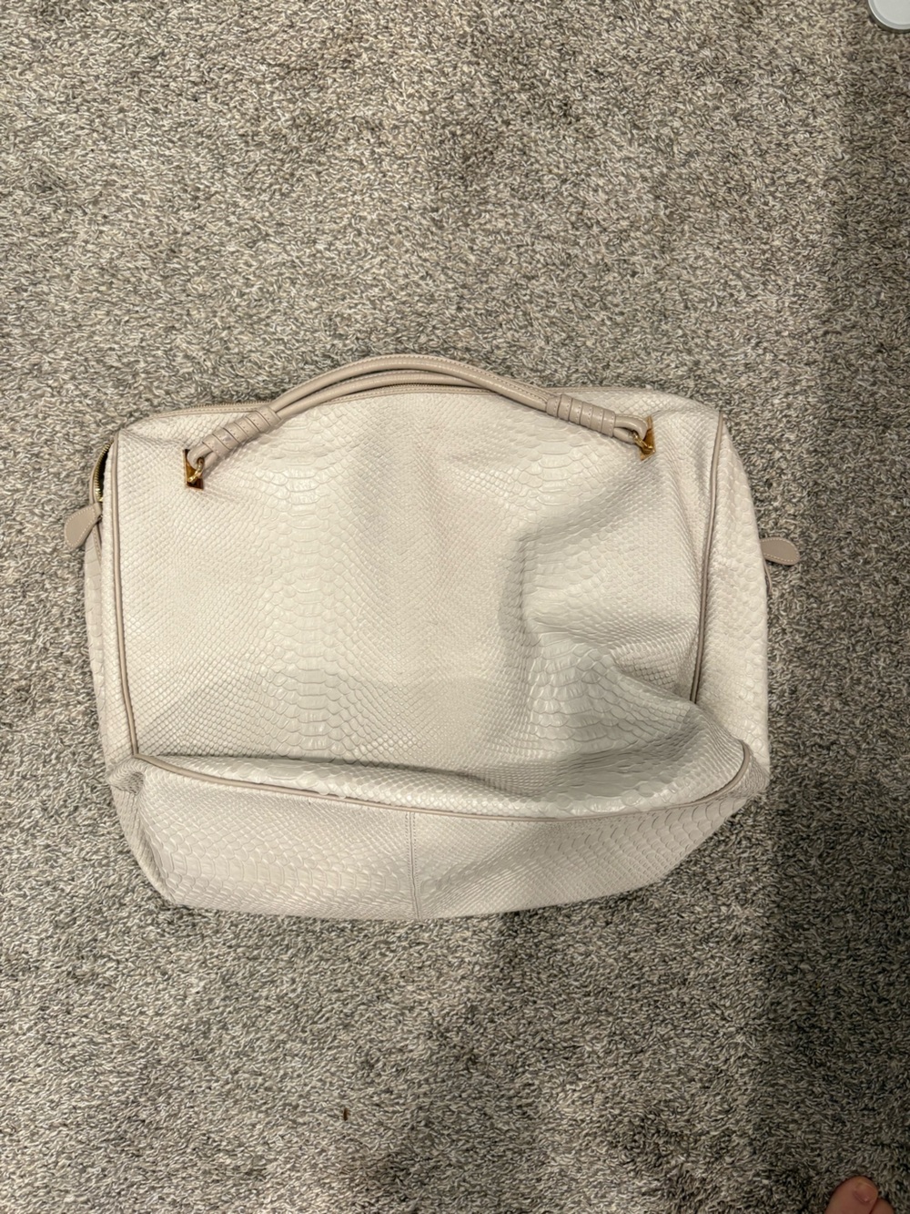Rookism Cream Faux-Snakeskin Shoulder Bag with Top Handles